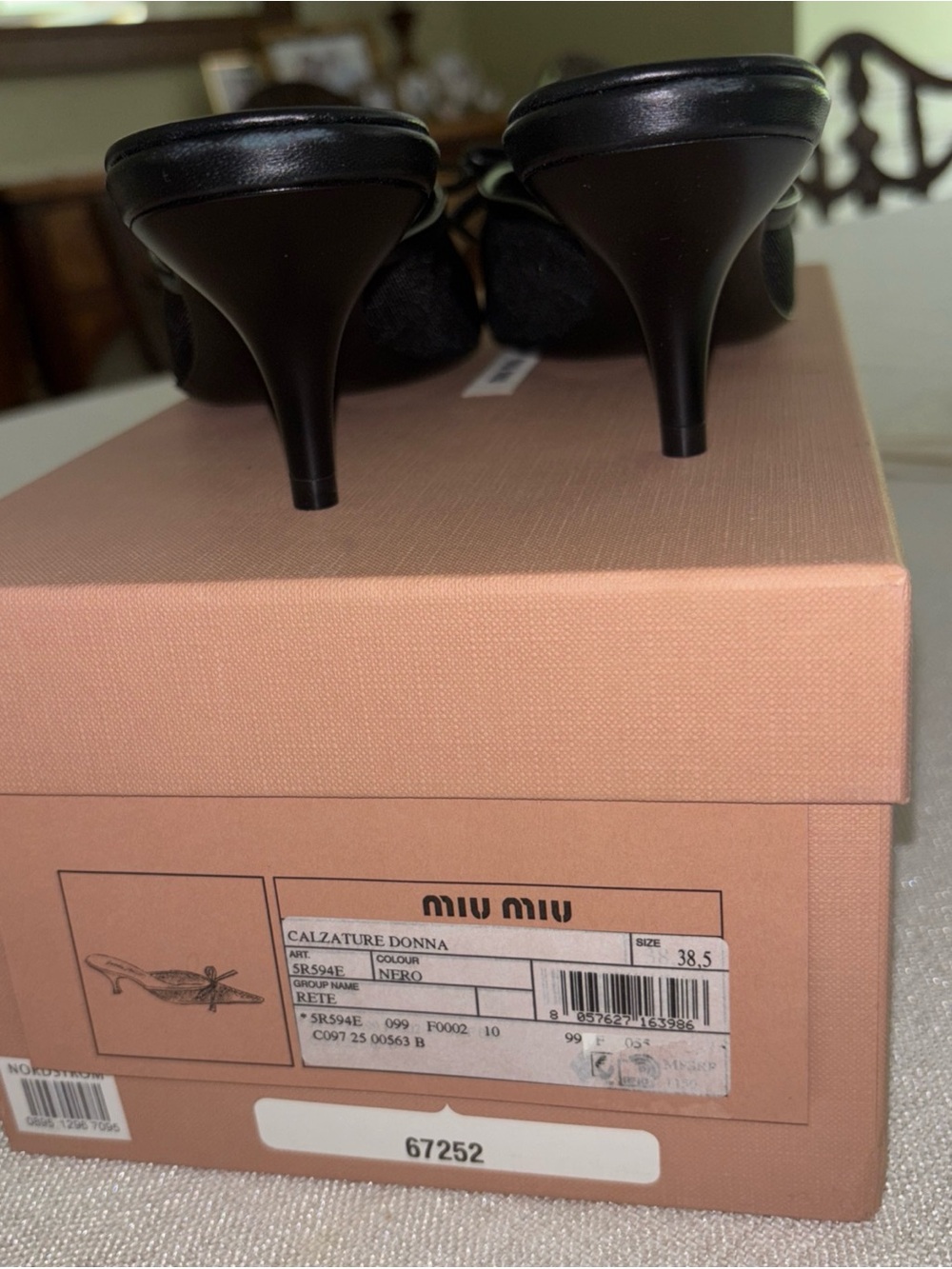 Authentic Miu Miu Black Leather Bow Mesh Fabric 55mm Kitten Heel Mule 8.5US 38EU - Picture 12 of 12